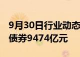 9月30日行业动态:财政部：8月全国发行新增债券9474亿元