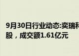 9月30日行业动态:奕瑞科技今日大宗交易折价成交131.21万股，成交额1.61亿元