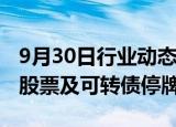 9月30日行业动态:城地香江：筹划定增事项，股票及可转债停牌