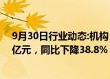 9月30日行业动态:机构：前9月百强房企销售总额29699.4亿元，同比下降38.8%