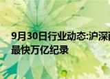 9月30日行业动态:沪深两市成交额突破1万亿元，刷新历史最快万亿纪录