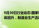 9月30日行业动态:国家统计局：9月份我国经济景气水平总体回升，制造业生产活动加快