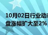 10月02日行业动态:富时中国A50指数期货夜盘涨幅扩大至2%