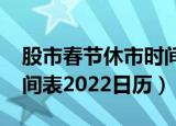 股市春节休市时间表2022（股市春节休市时间表2022日历）