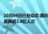 10月04日行业动态:国庆假期第3日，全社会跨区域人员流动量再超2.8亿人次