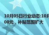 10月05日行业动态:10月起上海适老化改造最高可享补贴3000元，补贴范围扩大