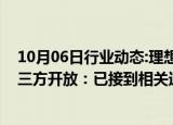 10月06日行业动态:理想汽车工作人员回应高速充电桩向第三方开放：已接到相关通知