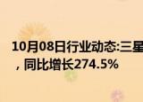 10月08日行业动态:三星电子第三季度营业利润9.1万亿韩元，同比增长274.5%