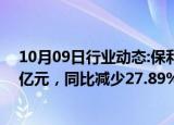 10月09日行业动态:保利发展：前三季度签约金额2416.86亿元，同比减少27.89%