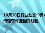 10月10日行业动态:9月中国中小企业发展指数为88.7，信息传输软件业回升明显