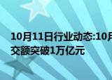 10月11日行业动态:10月11日截至13时2分，沪深京三市成交额突破1万亿元