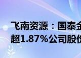 飞南资源：国泰金源 宏盛开源拟合计减持不超1.87%公司股份