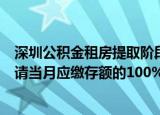 深圳公积金租房提取阶段性政策续期一年，每月最高可按申请当月应缴存额的100%提取