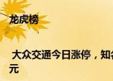 龙虎榜 | 大众交通今日涨停，知名游资宁波桑田路净买入5022.29万元