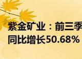 紫金矿业：前三季度归母净利润243.57亿元，同比增长50.68%