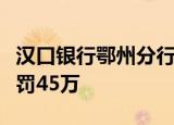 汉口银行鄂州分行因项目资本金审查不到位被罚45万