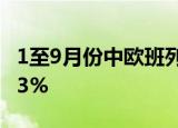 1至9月份中欧班列开行14689列，同比增长13%