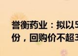 誉衡药业：拟以5000万元1亿元回购公司股份，回购价不超3元/股