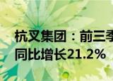 杭叉集团：前三季度归母净利润15.73亿元，同比增长21.2%