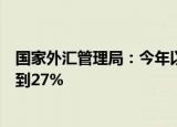 国家外汇管理局：今年以来企业进行外汇套期保值的比率达到27%