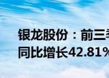 银龙股份：前三季度归母净利润1.69亿元，同比增长42.81%