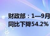 财政部：1—9月证券交易印花税712亿元，同比下降54.2%