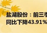 盐湖股份：前三季度归母净利润31.41亿元，同比下降43.91%