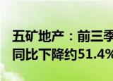 五矿地产：前三季度合约销售额约42.5亿元，同比下降约51.4%