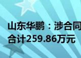 山东华鹏：涉合同纠纷，公司银行账户被冻结合计259.86万元