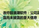 涨停股浪潮软件：公司及控股股东 间接控股股东不存在应披露而未披露的重大信息