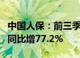 中国人保：前三季度归母净利润363.31亿元，同比增77.2%