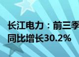 长江电力：前三季度归母净利润280.25亿元，同比增长30.2%