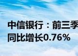 中信银行：前三季度归母净利润518.26亿元，同比增长0.76%