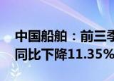 中国船舶：前三季度归母净利润22.71亿元，同比下降11.35%