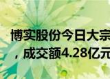 博实股份今日大宗交易折价成交3067.85万股，成交额4.28亿元