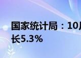 国家统计局：10月份规模以上工业增加值增长5.3%